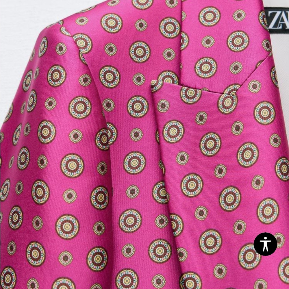 Zara Pink and Teal Patterned Blazer - Picture 2 of 5
